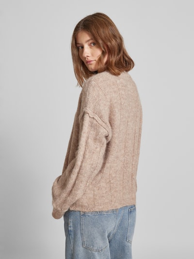 Pieces Loose Fit Strickpullover mit Wollanteil und Details an den Säumen Modell 'RUBBLE' Taupe 5