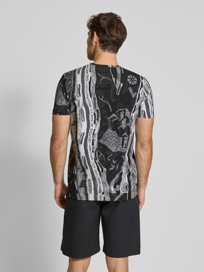 CARLO COLUCCI T-Shirt mit geripptem Rundhalsausschnitt Anthrazit Melange 5