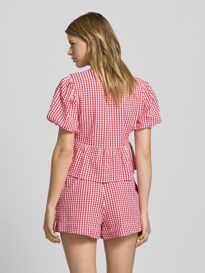 Gina Tricot Regular Fit Bluse mit Puffärmeln und Schnürung Rot 5