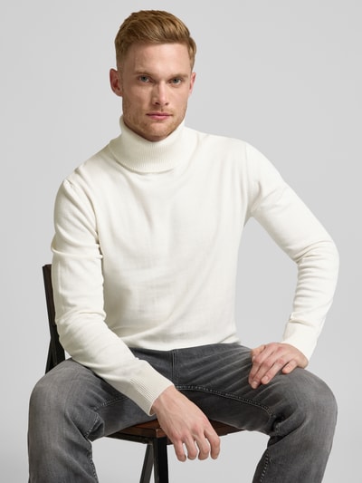 Tom Tailor Denim Regular Fit Rollkragenpullover aus reiner Baumwolle mit strukturiertem Kontraststreifen-Detail Offwhite 3