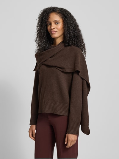 Jake*s Collection Strickpullover mit Schal Dunkelbraun 4