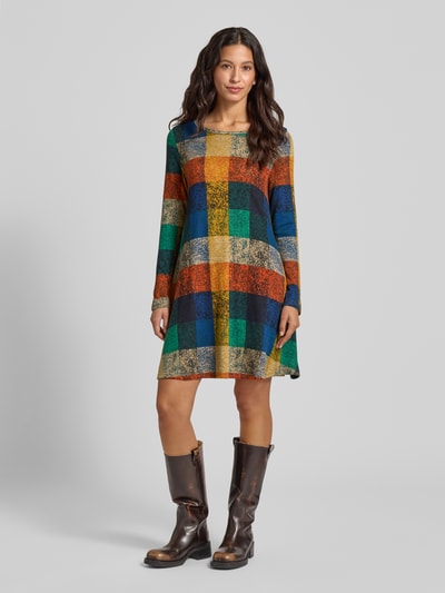 Apricot Minikleid mit geripptem Rundhalsausschnitt Rostrot 1