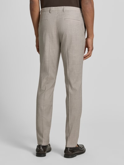 Męski model nosi Extra Slim Fit Anzughose aus Viskose-Schurwoll-Mix Modell 'HESTEN253X' od HUGO, melanż, tkanina, tylna perspektywa pełnej sylwetki.