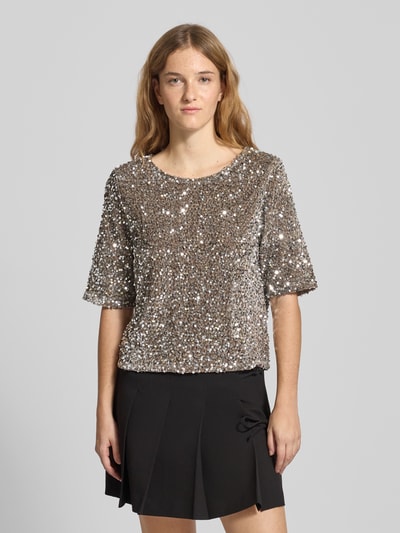 Pieces Regular fit T-shirt met pailletten, model 'KAM' Antraciet - 4