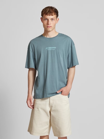 Jack & Jones T-shirt met labelprint, model 'PRAIA' Oceaanblauw - 4