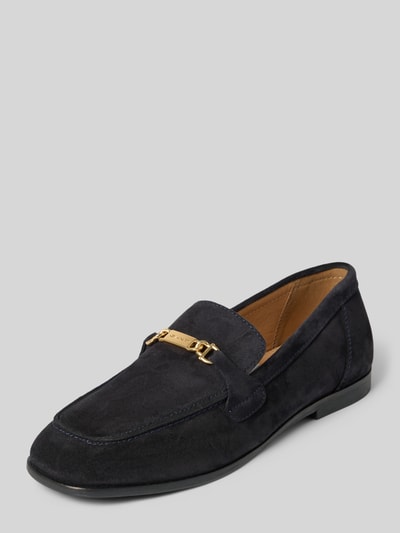 Produktfoto, dunkelblauer Loafer aus echtem Rindsleder Modell 'Gimble' von GANT, goldene Metallschnalle, glatte Oberfläche, Damen Loafer von GANT