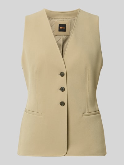Produktfoto, Slim Fit Weste mit einreihiger Knopfleiste Modell 'C_Javesta1' von BOSS Orange in Beige mit glatter Struktur und dezenten Nähten.