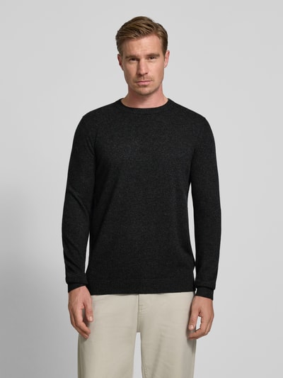 Christian Berg Men Sweter z kaszmiru o kroju regular fit z okrągłym dekoltem Antracytowy melanż 4