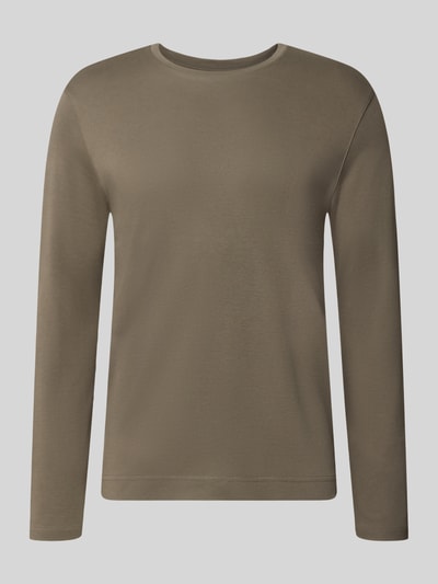 Produktfoto, shirt met lange mouwen met ronde hals van Christian Berg Men in effen olijfgroen, puur katoen, slim fit, ruglengte maat M 70 cm