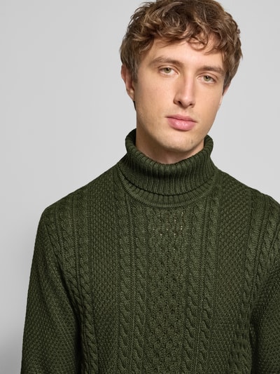 Jack & Jones Rollkragenpullover mit Zopfmuster Modell 'PAUL' Dunkelgruen 3