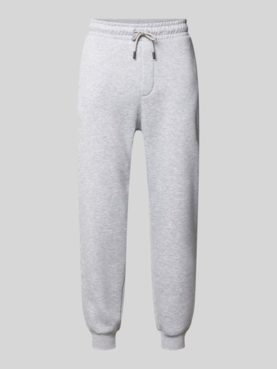 Produktfoto, Regular Fit Sweatpants mit Eingrifftaschen Modell 'GORDON' van JACK & JONES voor heren van materiaalmix met katoen, elastische band met tunnelkoord, gulp, steekzakken, achterzak, binnenbeenlengte maat M 70 cm, lichtgrijs, zacht oppervlak, ronde vormen, gemêleerde textuur