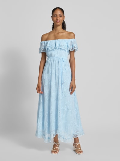 Forever New Avondjurk met broderie anglaise en strikceintuur Lichtblauw - 4