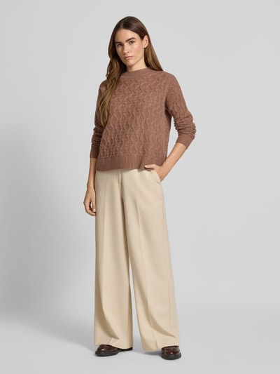 Christian Berg Woman Gebreide pullover van kasjmier met ronde hals Hazelnoot - 1