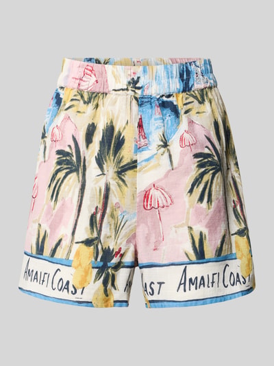 Productfoto, Relaxed Fit Shorts aus Bio-Baumwoll-Leinen-Mix Modell 'EDITH' van Vero Moda met allover-print, elastische taille, zachte kleuren, zomers patroon