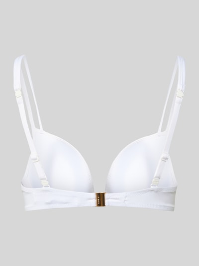 Produktfoto, Bikini-Oberteil mit Applikation Modell 'TALEAH' von Marie Jo, weiß, glatte Oberfläche, wattierte Cups, Material-Mix mit Stretch-Anteil, doppelte verstellbare Spaghettiträger, rückseitiger Hakenverschluss