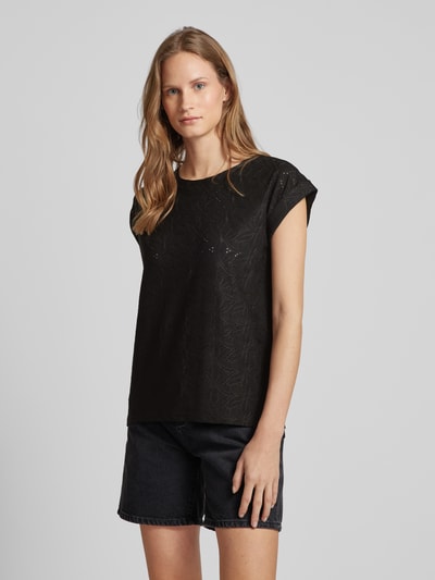 FREE/QUENT T-shirt met broderie anglaise, model 'Blond' Zwart - 4