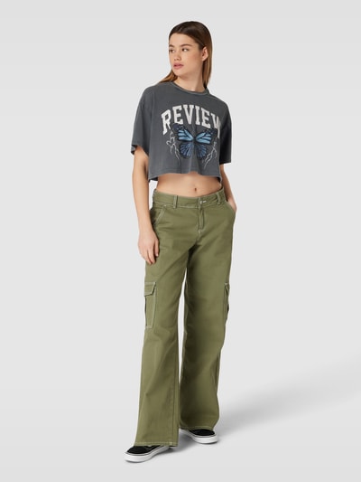 REVIEW Kort T-shirt met extra brede schouders Antraciet - 1