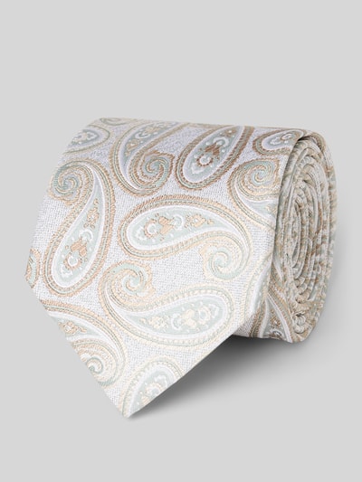 Produktfoto, Seidenkrawatte im Allover-Look (7,5 cm) von OLYMP, Paisley-Muster in Beige und Hellblau, Struktur in reiner Seide, klassische Form