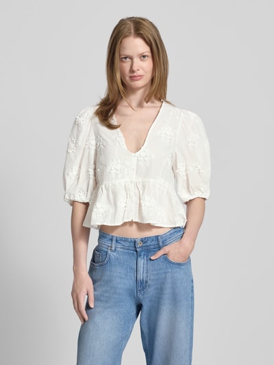 Mango Cropped Blusenshirt mit V-Ausschnitt Offwhite 4