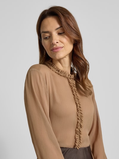 Luisa Cerano Semitransparente Bluse mit Rüschen Camel 3