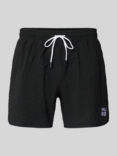 HUGO Badeshorts mit Label Patch Modell 'CHAFFLE SWIMTRUNK' Black 1