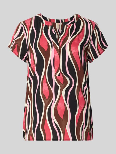 Productfoto, Regular Fit T-Shirt uit pure viscose model 'Cammi' van Soyaconcept, tuniekhals, roze-bruin-golvend patroon, dames T-shirt