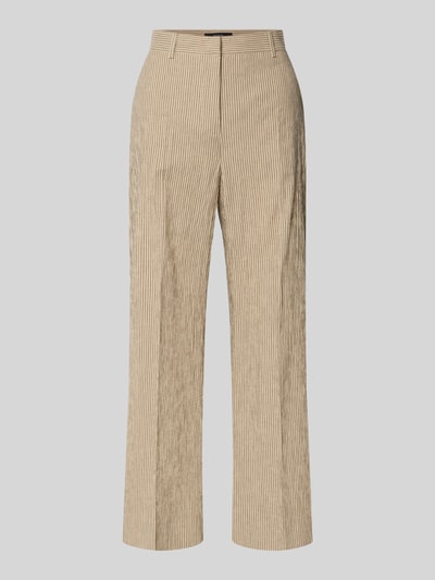 Produktfoto, Regular Fit Weite Hose aus Baumwoll-Leinen-Mix Modell 'MARINA' von Weekend Max Mara, beige-braun gestreift, Two Tone Optik, High Waist, Gürtelschlaufen, verdeckter Verschluss, Gesäß- und Seitentaschen, Seersucker Textur.