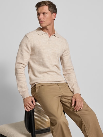 Casual Friday Regular fit shirt met lange mouwen en polokraag, model 'Karl' Offwhite - 3