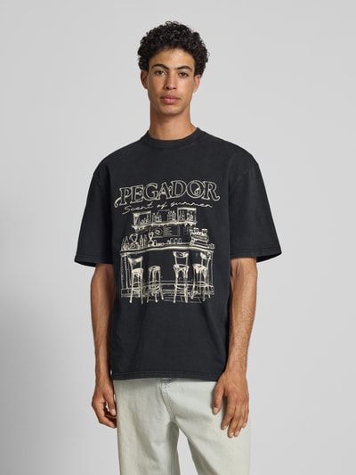 Pegador Oversized T-shirt met labelprint, model 'Barno' Zwart - 4
