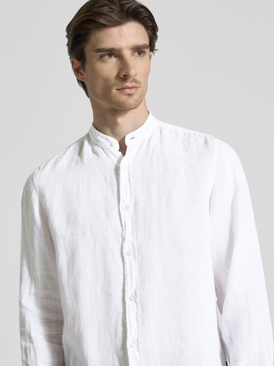 BOSS Orange Regular Fit Leinenhemd mit Stehkragen Modell 'Race' Weiss 3