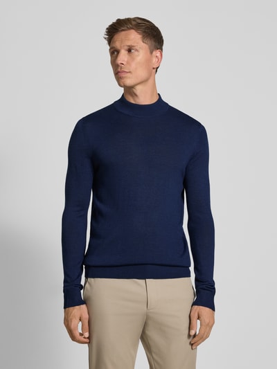 Christian Berg Men Sweter z dzianiny z mieszanki wełny merino ze stójką Ciemnoniebieski melanż 4