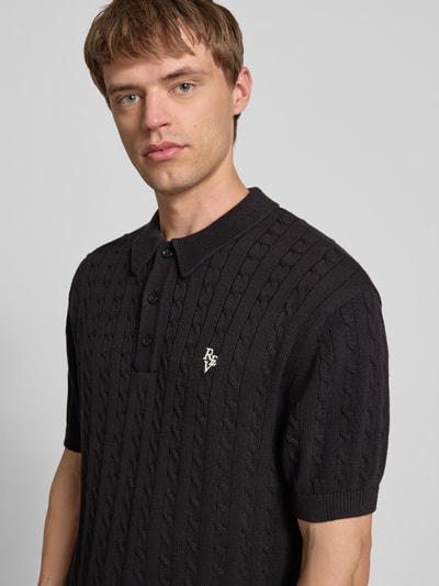 REVIEW Koszulka polo o kroju slim fit ze ściegiem warkoczowym Czarny 3