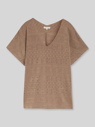 Tom Tailor Loose Fit T-Shirt mit Lochmuster Taupe 2