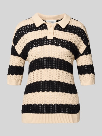 Produktfoto, Strickpullover aus Baumwoll-Kaschmir-Mix Modell 'DARLEEN' von GUIDO MARIA KRETSCHMER WOMAN, kremowo-czarne pasy, krój regular fit, polokrągły kołnierzyk, bawełna z domieszką kaszmiru, długość tyłu w rozmiarze 36: 57 cm, długość rękawa w rozmiarze 36: 29 cm
