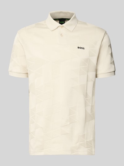 Produktfoto, kremowa koszulka polo model 'PL_NETWORK JQ PIRAX' o kroju regular fit od BOSS Green, delikatny geometryczny wzór, gładka tekstura