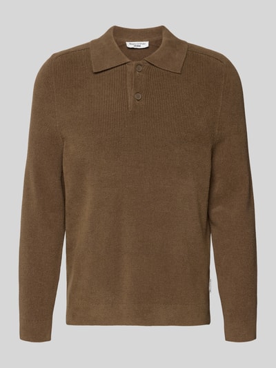 Produktfoto, Regular Fit Strickpullover mit Polokragen von Marc O'Polo Denim, brązowy, jednolity kolor, dzianina prążkowana, długi rękaw