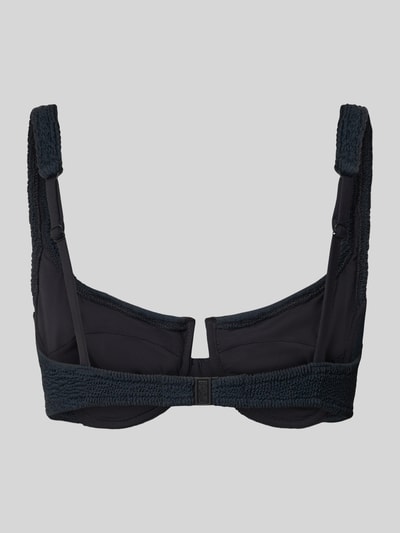 Produktfoto, dunkelblaues Bikini-Oberteil mit Strukturmuster Modell 'Amira' von MC2 Saint Barth, elastischer Material-Mix, Rückansicht