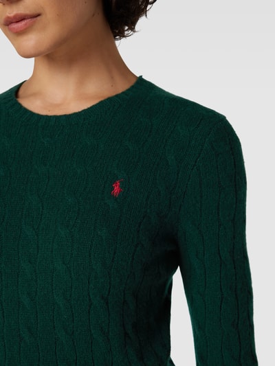 Polo Ralph Lauren Sweter z dzianiny ze ściegiem warkoczowym model ‘JULIANNA’ Ciemnozielony 3