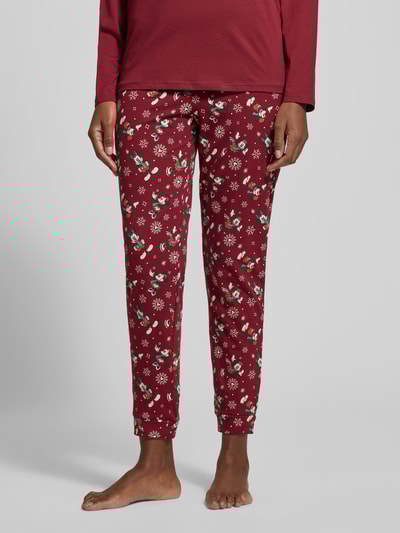 Jake*s Casual Pyjama-Hose im Allover-Look mit elastischem Bund Bordeaux 4