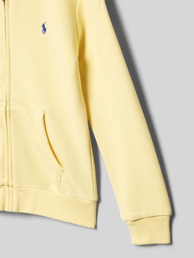 Produktfoto, Regular Fit Sweatjacke aus Baumwoll-Mix von Polo Ralph Lauren Teens in Gelb, Optik: Unifarben, Sweat-Textur, Logo-Stitching, seitliche Eingrifftaschen