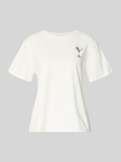 Produktfoto, T-Shirt mit Label-Print Modell 'Eleanor' von LOLLYS LAUNDRY aus reiner Baumwolle in Weiß, Regular-Fit, mit Rundhalsausschnitt