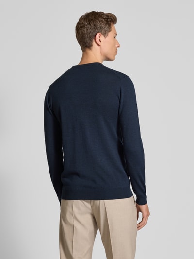 Matinique Gebreide pullover van merinowol, model 'Margrate Merino' Marineblauw - 5