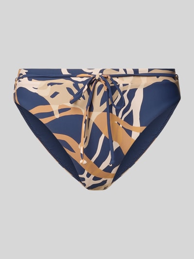 Produktfoto, figi bikini z wysokim stanem High Waist Bikinihose Modell 'Melyd' od Barts, mieszanka materiałów z dodatkiem streczu, dopasowany krój, wiązany pasek, niebieskie, beżowe i kremowe wzory abstrakcyjne