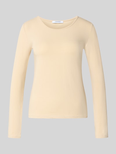 Produktfoto, Longsleeve mit Rundhalsausschnitt van ZABAIONE in lichtbeige, getailleerd model, mix van katoen en elastaan, ruglengte maat S 55 cm