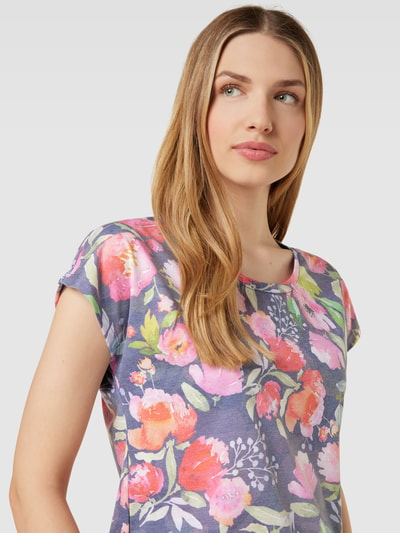 Montego T-shirt met all-over bloemenprint Donkerblauw - 3