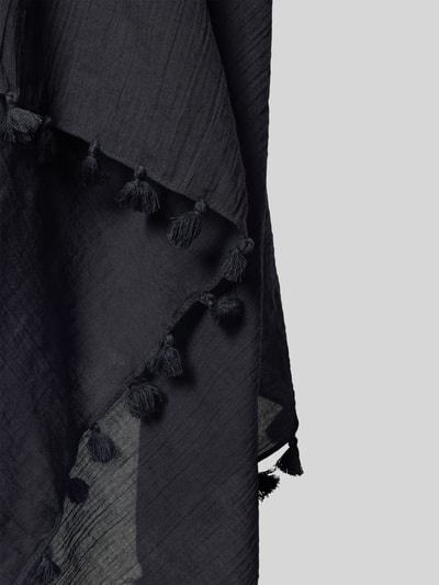 Produktfoto, schwarze Tunika mit Ausfransungen von Seafolly, aus reiner Baumwolle, strukturierte Oberfläche, lockerer Schnitt