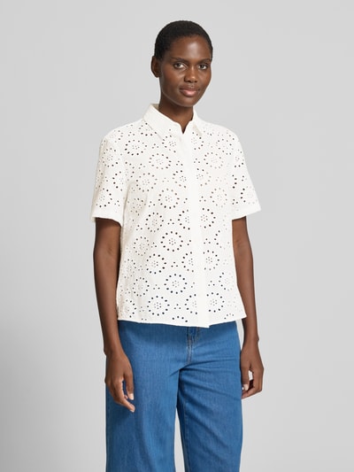 Brax Regular Fit Bluse aus reiner Baumwolle mit Lochstickerei Weiss 4