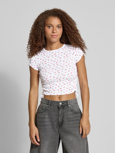 REVIEW Cropped T-Shirt mit Raffungen Weiss 4