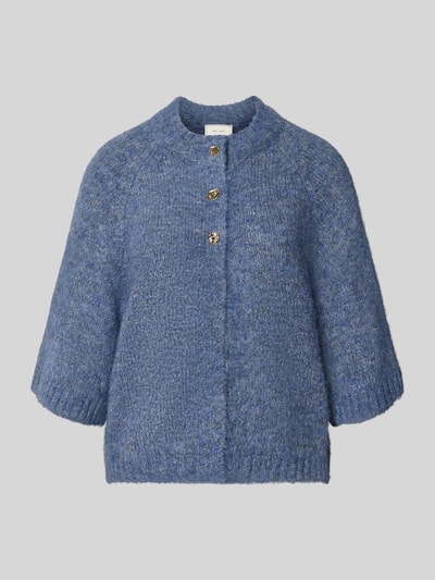Produktfoto, Relaxed Fit Cardigan mit Woll-Anteil Modell 'Benutta' von Neo Noir in meliertem Blau, Strick-Optik, 1/2-Arm, Knopfleiste