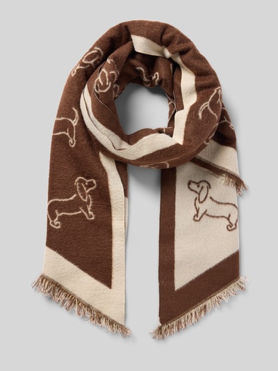 Produktfoto, Schal mit Fransen und Allover-Muster Modell 'SEPTEMBER' von MORE & MORE, Rechteckform, braun-beige, weiche Textur